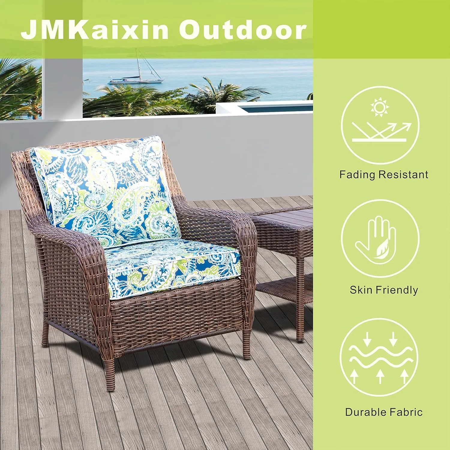 Outdoor Seat/Back Deep Chair Cushion Set for Patio Furniture - Lounge Chair Cushions with Zipper - Waterproof Patio Chair Cushions 24x24