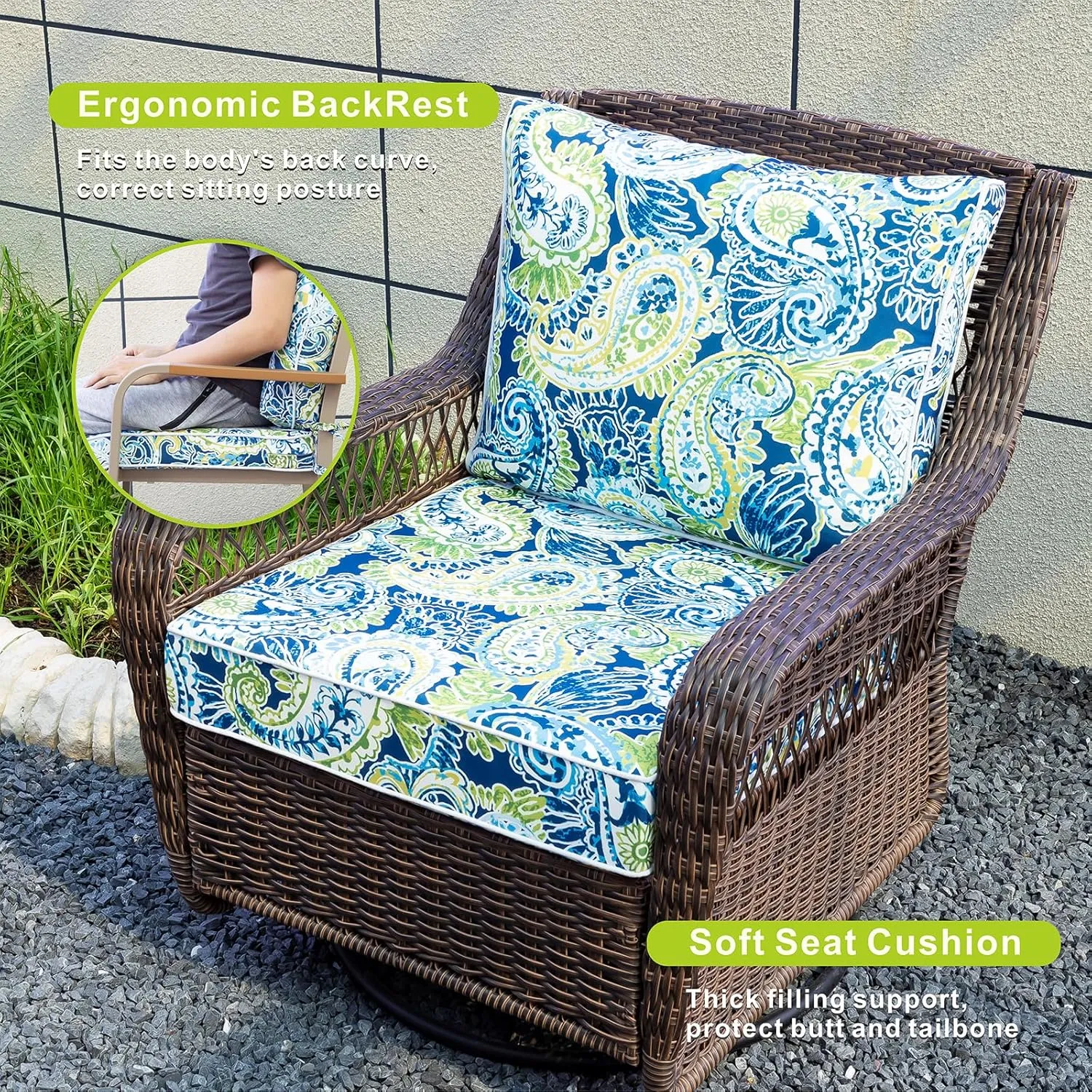 Outdoor Seat/Back Deep Chair Cushion Set for Patio Furniture - Lounge Chair Cushions with Zipper - Waterproof Patio Chair Cushions 24x24