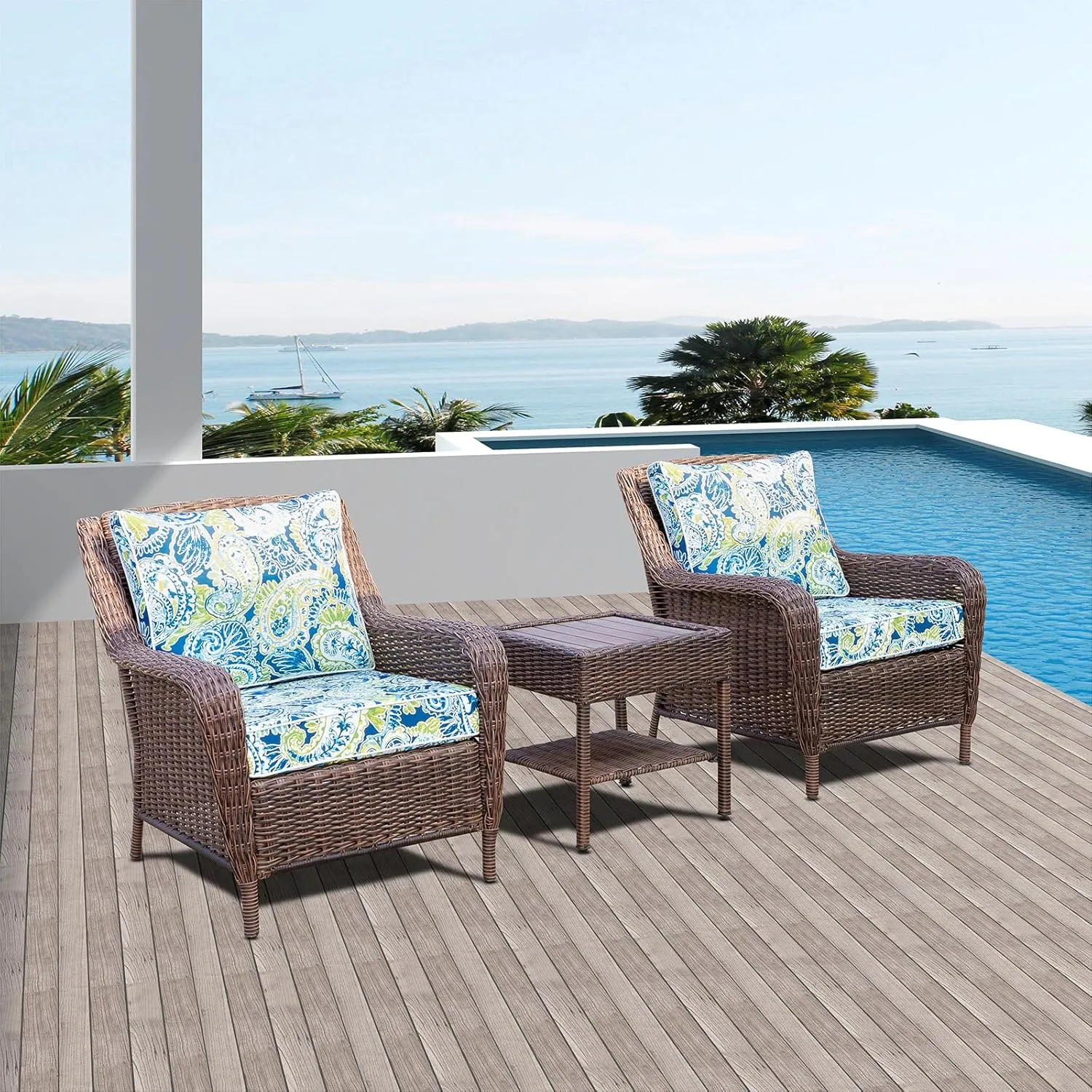 Outdoor Seat/Back Deep Chair Cushion Set for Patio Furniture - Lounge Chair Cushions with Zipper - Waterproof Patio Chair Cushions 24x24