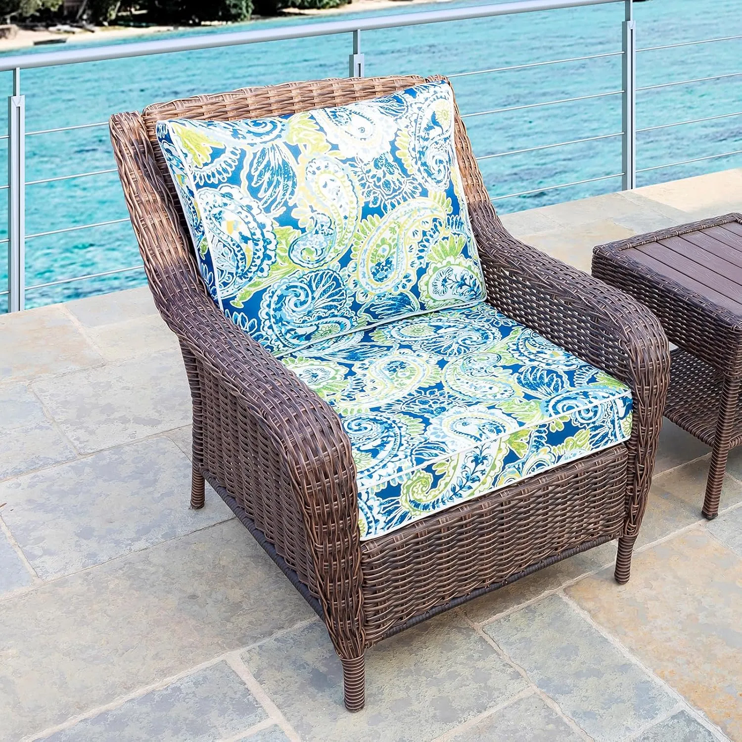 Outdoor Seat/Back Deep Chair Cushion Set for Patio Furniture - Lounge Chair Cushions with Zipper - Waterproof Patio Chair Cushions 24x24