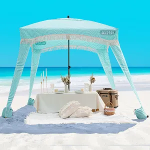 OutdoorMaster Portable Beach Cabana with Fringe, 6' x 6' Canopy, Easy Set Up Beach Shelter, Side Wall, UPF 50  UV Protection Sun Umbrella - For Kids, Family & Friends
