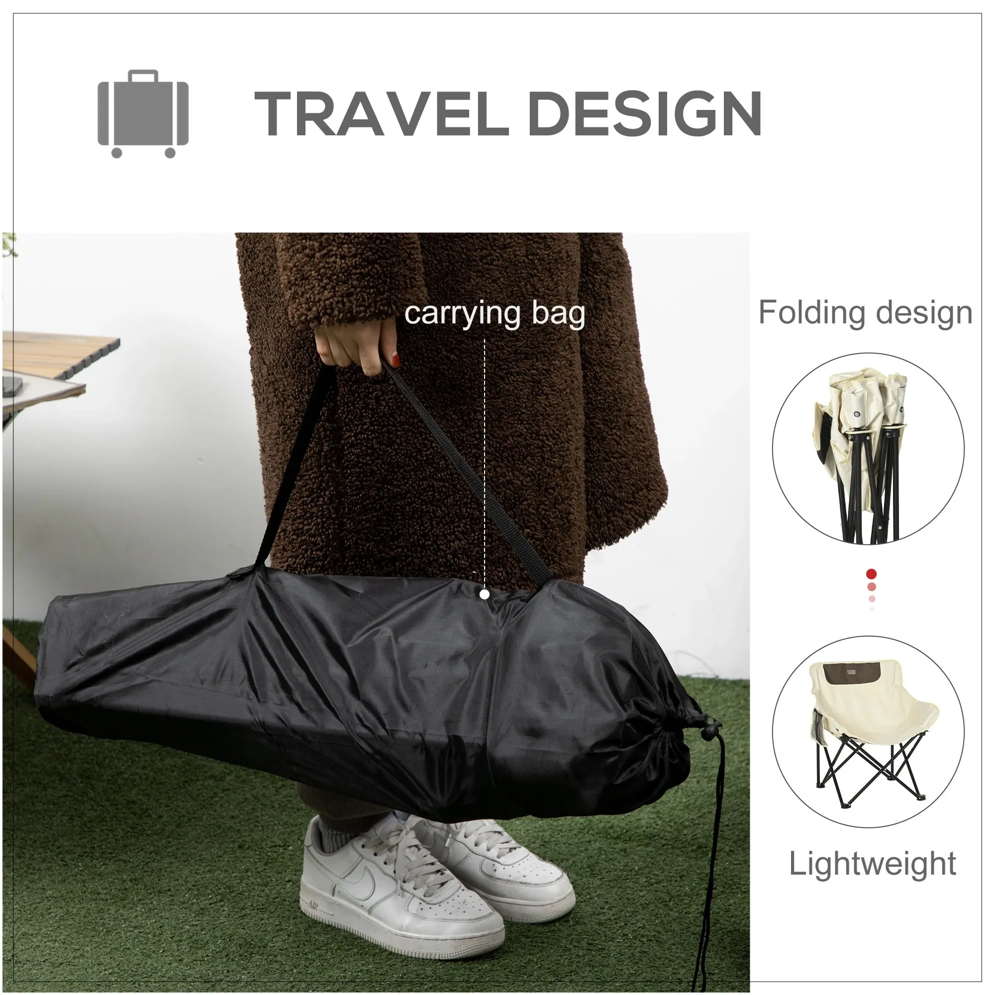 Outsunny Carrying For And Folding Storage Hiking, Bag Fishing, White Top-tier Chair, Lightweight Festivals, Pocket, Highly-rated Beach With Camping Perfect