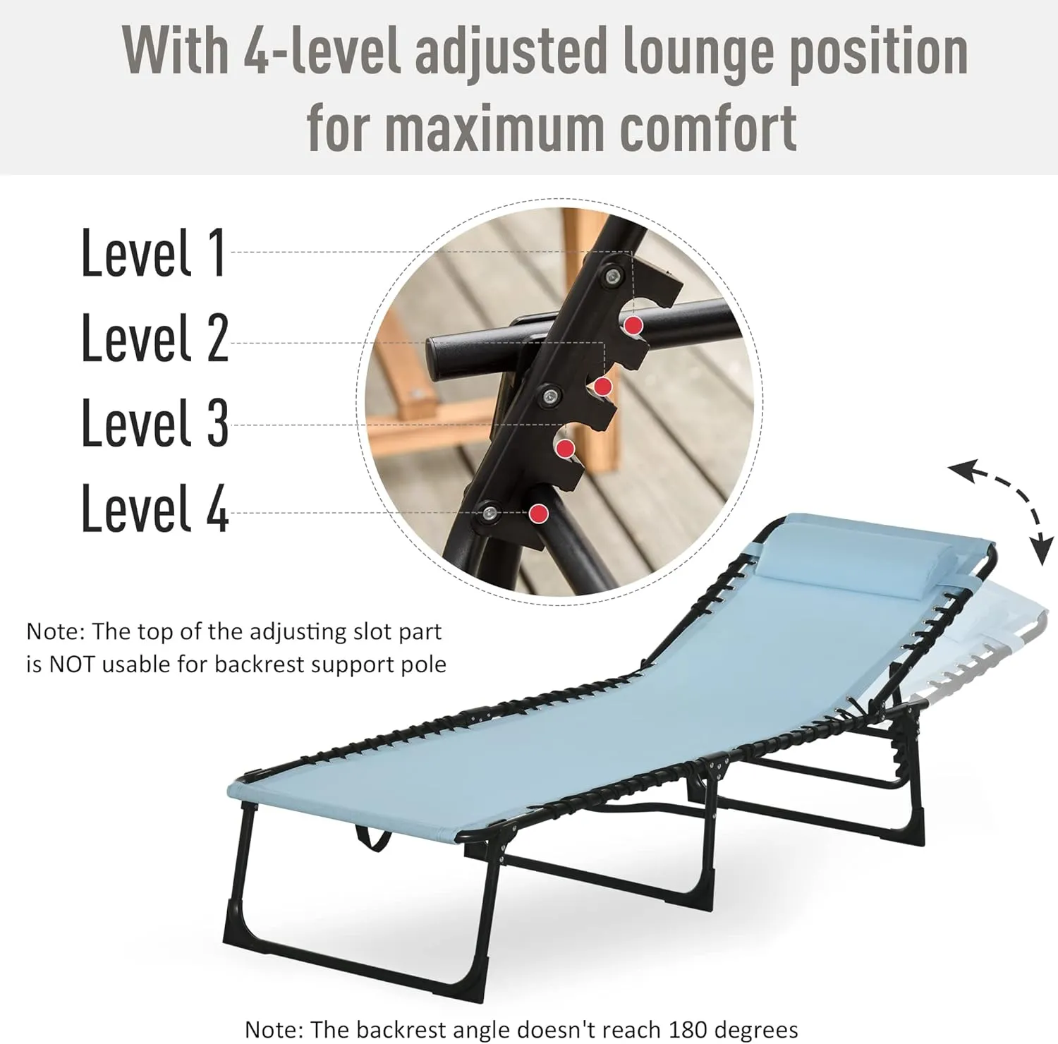 Outsunny Folding Chaise Lounge Chair, Patio Sun Tanning Chair, Outdoor Chaise Lounger with 4-Position Reclining Back, Breathable Mesh Seat for Beach, Poolside, Yard, Baby Blue