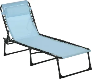 Outsunny Folding Chaise Lounge Chair, Patio Sun Tanning Chair, Outdoor Chaise Lounger with 4-Position Reclining Back, Breathable Mesh Seat for Beach, Poolside, Yard, Baby Blue