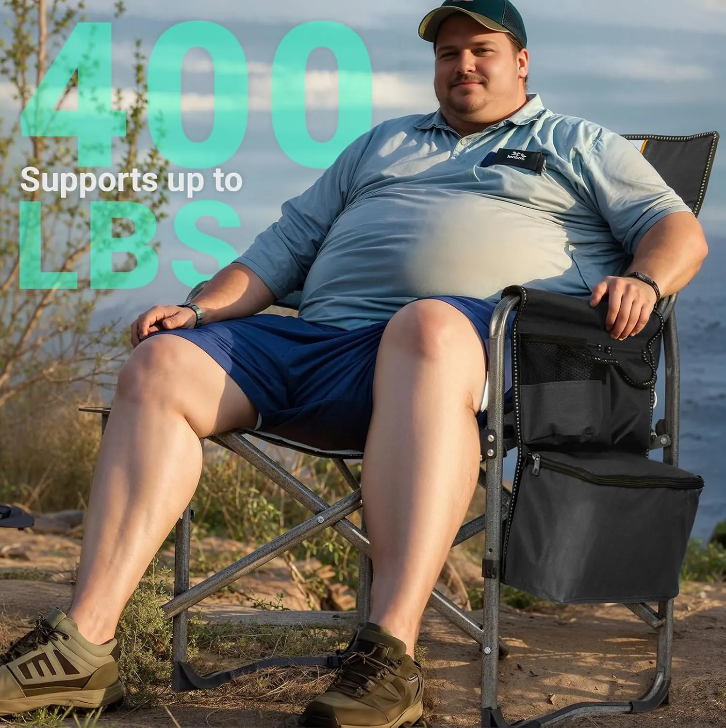Overmont Oversized Lightweight Camping Chair - Comfortable Heavy Duty Foldable Directors Chairs with Side Table & Cooler Bag for Outside Camp Beach Picnic Lawn and Fishing Supports 400lbs