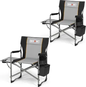 Overmont Oversized Lightweight Camping Chair - Comfortable Heavy Duty Foldable Directors Chairs with Side Table & Cooler Bag for Outside Camp Beach Picnic Lawn and Fishing Supports 400lbs