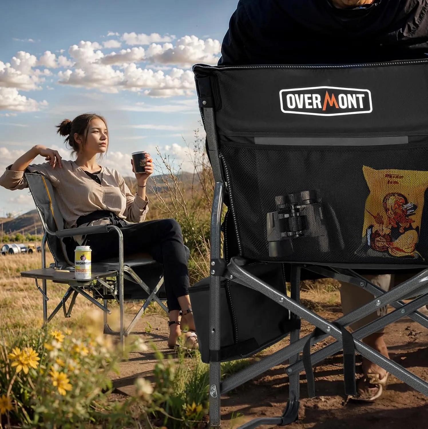 Overmont Oversized Lightweight Camping Chair - Comfortable Heavy Duty Foldable Directors Chairs with Side Table & Cooler Bag for Outside Camp Beach Picnic Lawn and Fishing Supports 400lbs