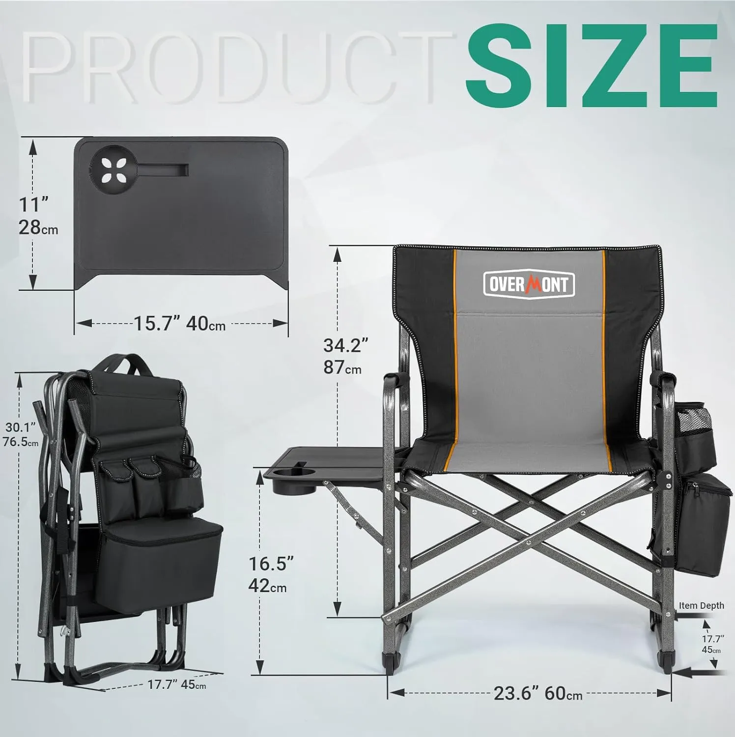Overmont Oversized Lightweight Camping Chair - Comfortable Heavy Duty Foldable Directors Chairs with Side Table & Cooler Bag for Outside Camp Beach Picnic Lawn and Fishing Supports 400lbs