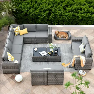 ovios 12 Pieces Patio Furniture Set, Outdoor Wicker Sectional Sofa with Coffee Table Comfy Cushions, Modern Modular Deep Seat Rattan Couch Conversation Set, Dark Grey