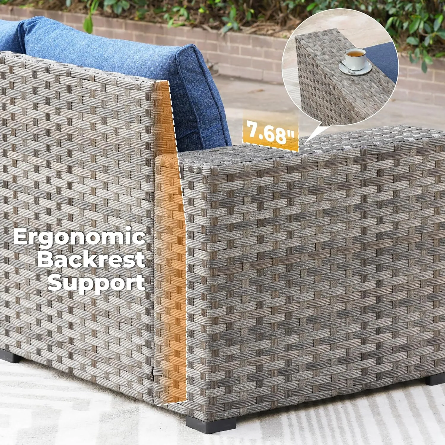 ovios 12 Pieces Patio Furniture Set, Outdoor Wicker Sectional Sofa with Coffee Table Comfy Cushions, Modern Modular Deep Seat Rattan Couch Conversation Set, Denim Blue