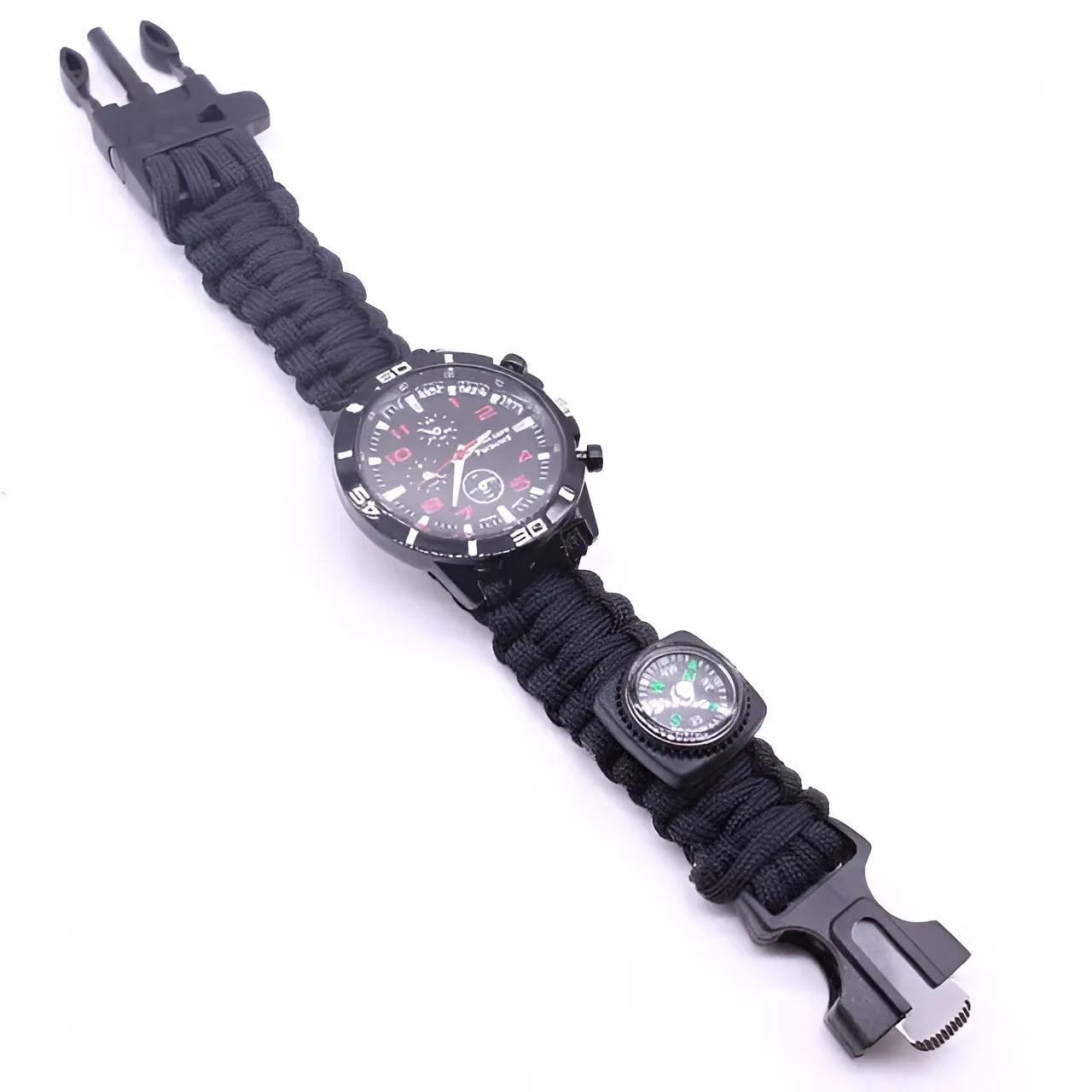 Paracord Survival Black Watch Bracelet Compass Flint Fire Starter With Compass Ps107