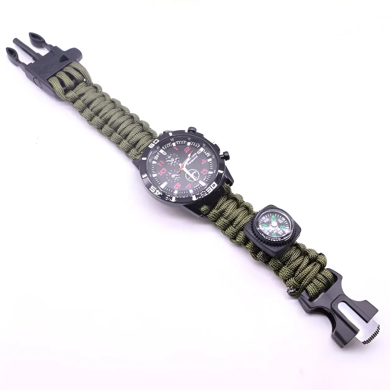 Paracord Survival Green Watch Bracelet Compass Flint Fire Starter With Compass Ps106