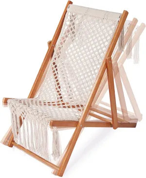 PASAMIC Beach Sling Chair, Folding Patio Chairs with 3 Level Height Reclining, Lounge Camping Chair, 100% Cotton Handmade & Wooden Frame, Beach Lounge Chairs for Lawn Deck Patio Yard Garden Outdoor or Indoor
