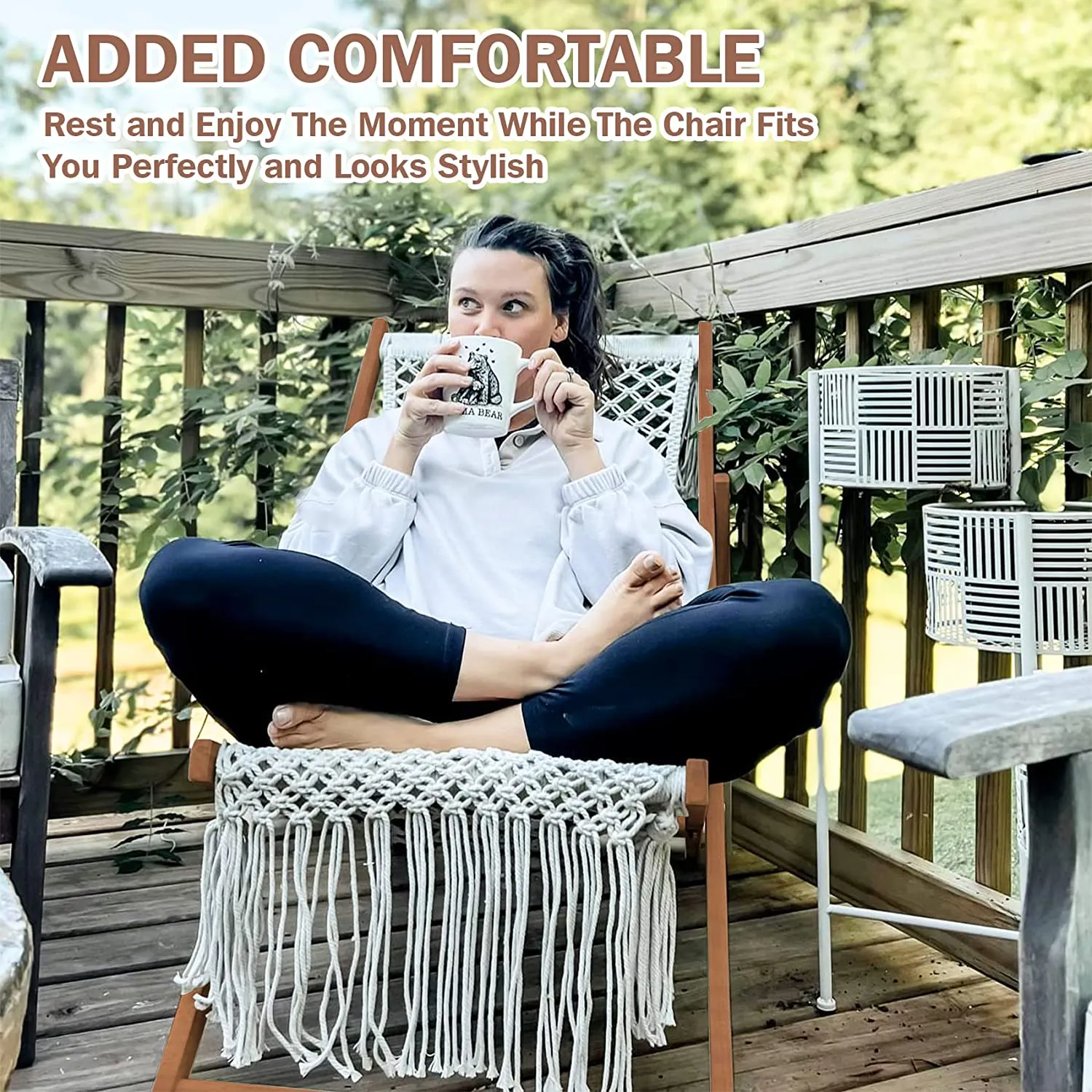 PASAMIC Beach Sling Chair, Folding Patio Chairs with 3 Level Height Reclining, Lounge Camping Chair, 100% Cotton Handmade & Wooden Frame, Beach Lounge Chairs for Lawn Deck Patio Yard Garden Outdoor or Indoor