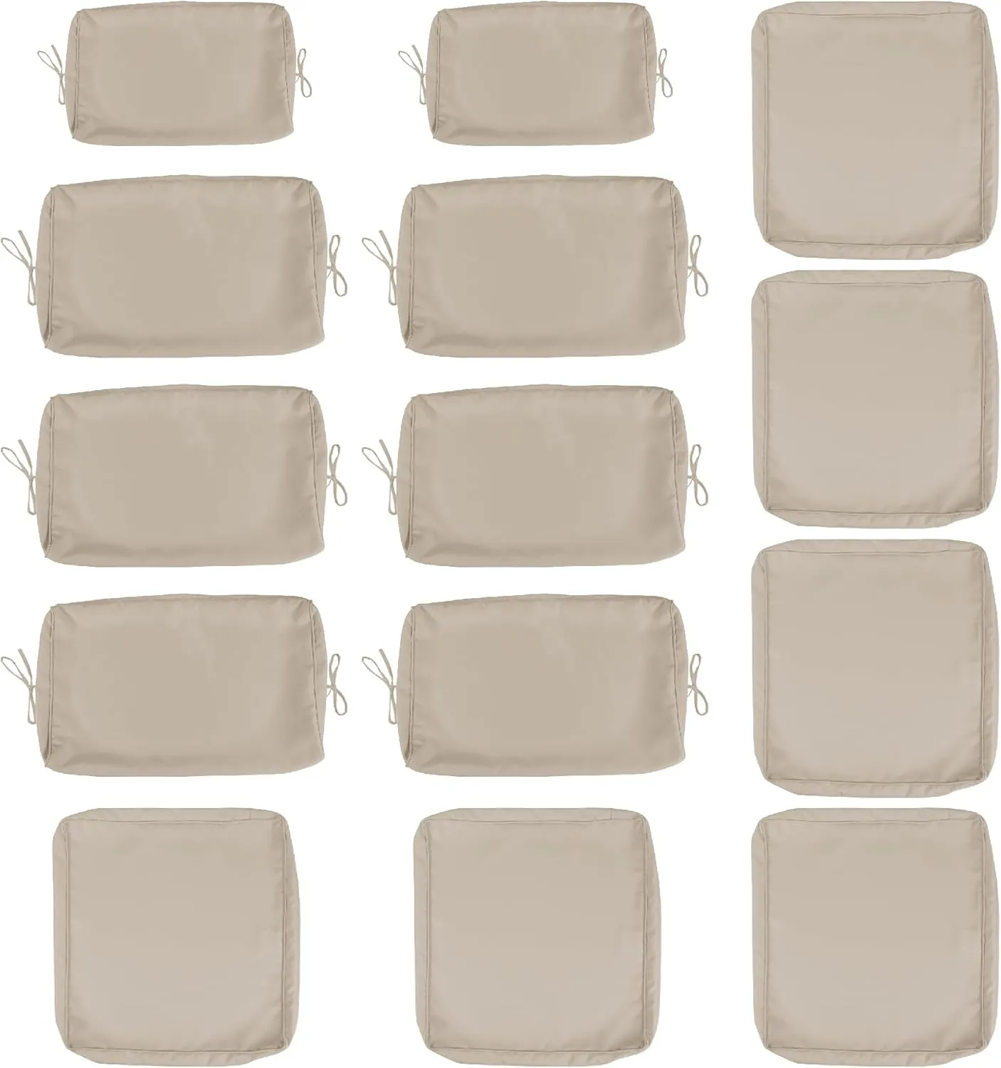 Patio Cushion Covers Replacement, 14Pcs Outdoor Cushion Slipcovers for Seaters Sofa Waterproof Outdoor Seat Cushion Covers with Zipper 3 Sizes, Covers Only (Khaki)