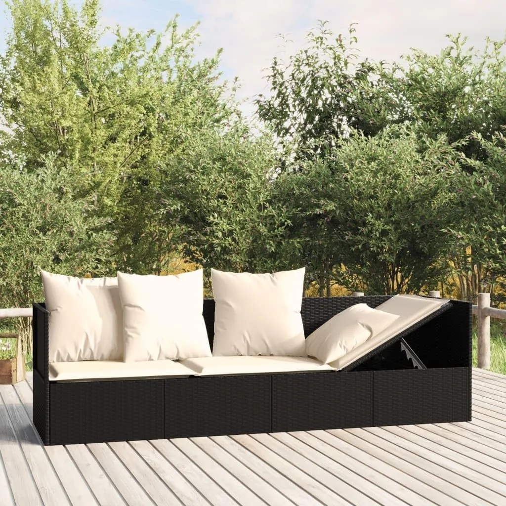 Patio Lounge Bed with Cushions Black Poly Rattanrecliner Chair Patio Chairs Camping Chairs Tanning chairSuitable for Gardens, courtyards