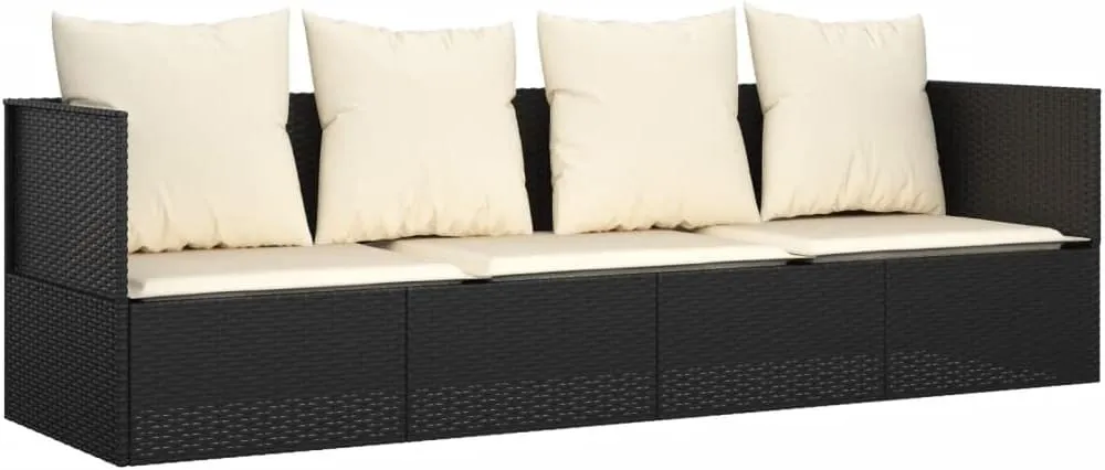 Patio Lounge Bed with Cushions Black Poly Rattanrecliner Chair Patio Chairs Camping Chairs Tanning chairSuitable for Gardens, courtyards