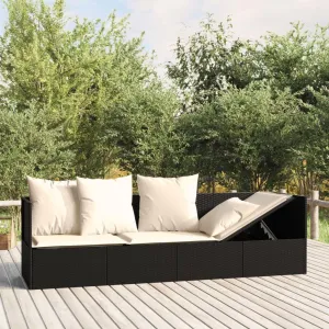 Patio Lounge Bed with Cushions Black Poly Rattanrecliner Chair Patio Chairs Camping Chairs Tanning chairSuitable for Gardens, courtyards