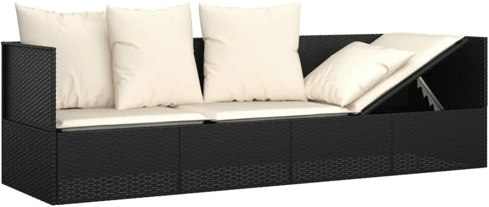 Patio Lounge Bed with Cushions Black Poly Rattanrecliner Chair Patio Chairs Camping Chairs Tanning chairSuitable for Gardens, courtyards