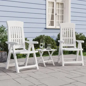 Patio Reclining Chairs 2 Pcs White Adjustable Foldable Outdoor Garden, Lightweight PP Material, Comfortable Lounging Chairs for Patio, Beach, Camping, and Dining