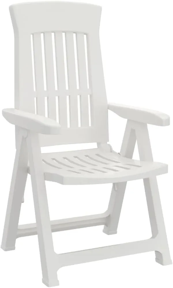 Patio Reclining Chairs 2 Pcs White Adjustable Foldable Outdoor Garden, Lightweight PP Material, Comfortable Lounging Chairs for Patio, Beach, Camping, and Dining