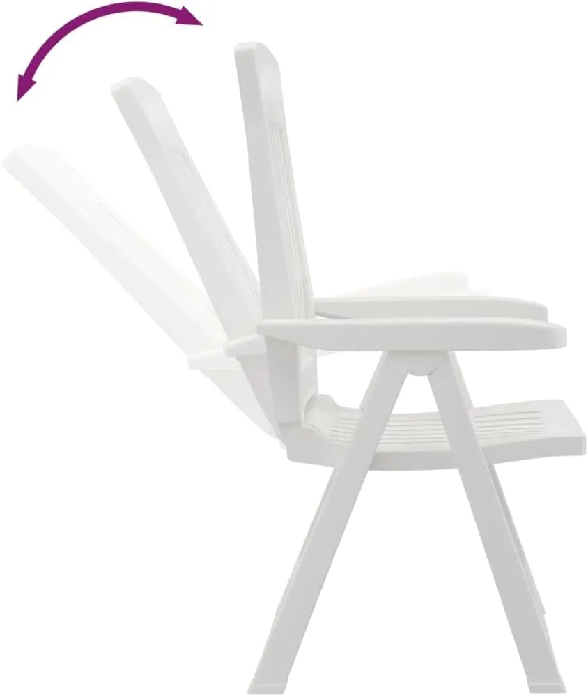 Patio Reclining Chairs 2 Pcs White Adjustable Foldable Outdoor Garden, Lightweight PP Material, Comfortable Lounging Chairs for Patio, Beach, Camping, and Dining