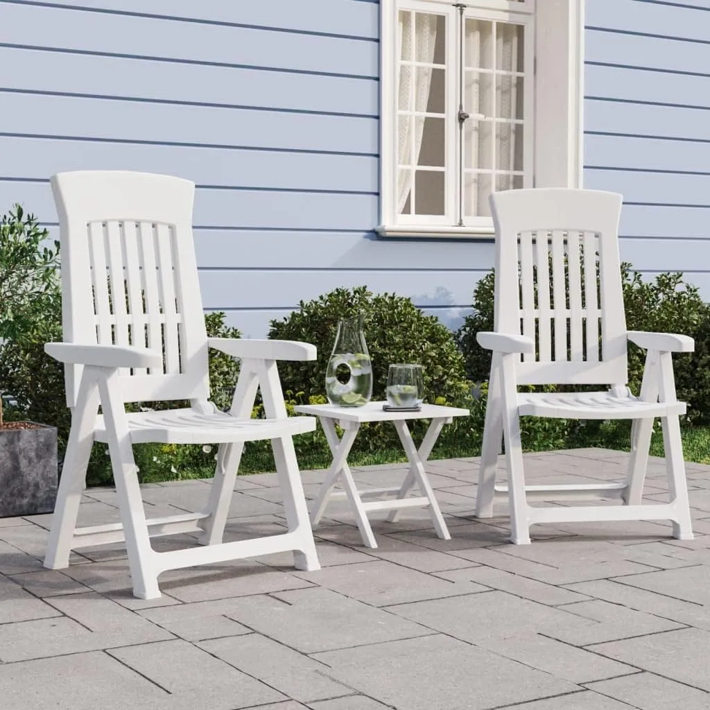 Patio Reclining Chairs 2 Pcs White Adjustable Foldable Outdoor Garden, Lightweight PP Material, Comfortable Lounging Chairs for Patio, Beach, Camping, and Dining