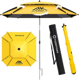 Patio Umbrella with Exclusive Black Coating, 7.2ft/7.8ft Heavy-Duty Double-Layer Nylon Canopy, Adjustable Tilt Sun Shade Outdoor Table Umbrella, UV Protection & Carry Bag for Beach, Fishing, Backyard