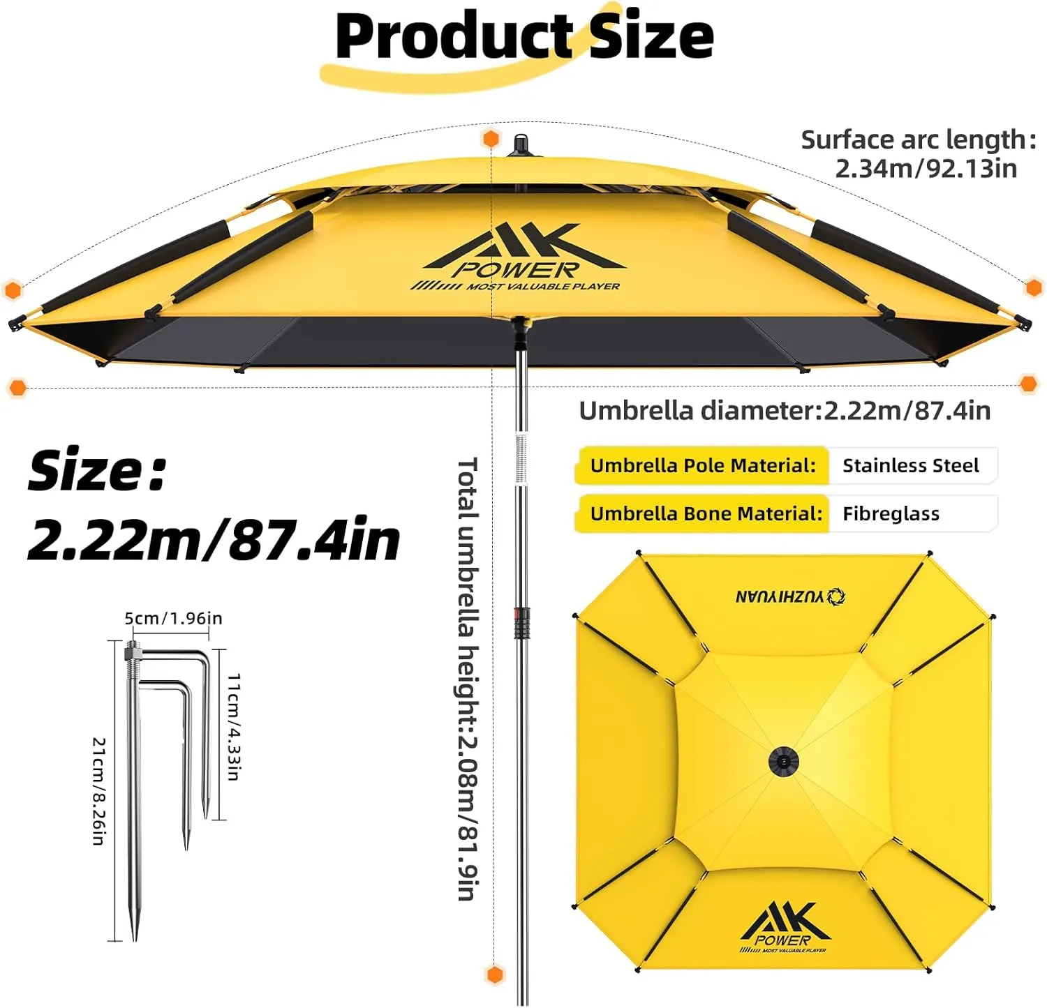 Patio Umbrella with Exclusive Black Coating, 7.2ft/7.8ft Heavy-Duty Double-Layer Nylon Canopy, Adjustable Tilt Sun Shade Outdoor Table Umbrella, UV Protection & Carry Bag for Beach, Fishing, Backyard