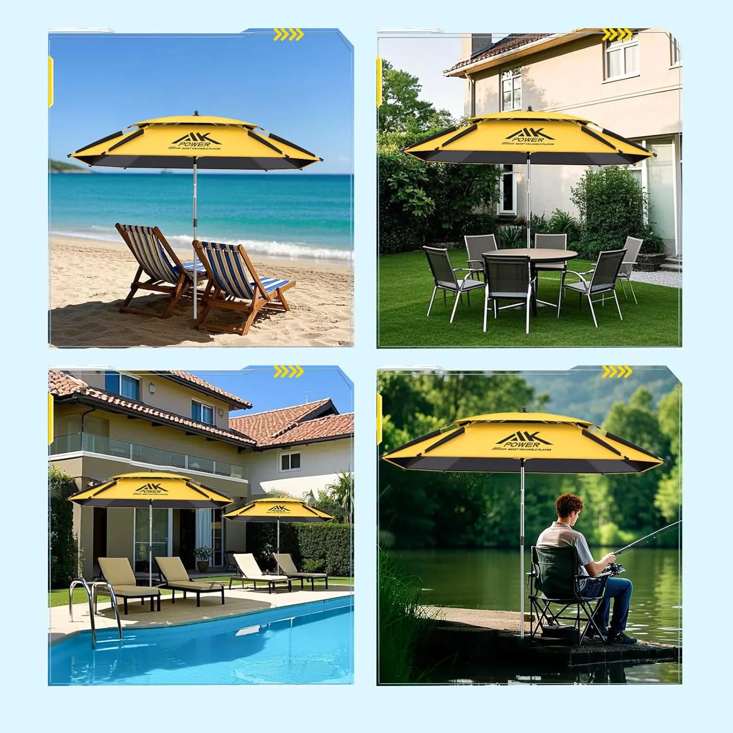 Patio Umbrella with Exclusive Black Coating, 7.2ft/7.8ft Heavy-Duty Double-Layer Nylon Canopy, Adjustable Tilt Sun Shade Outdoor Table Umbrella, UV Protection & Carry Bag for Beach, Fishing, Backyard