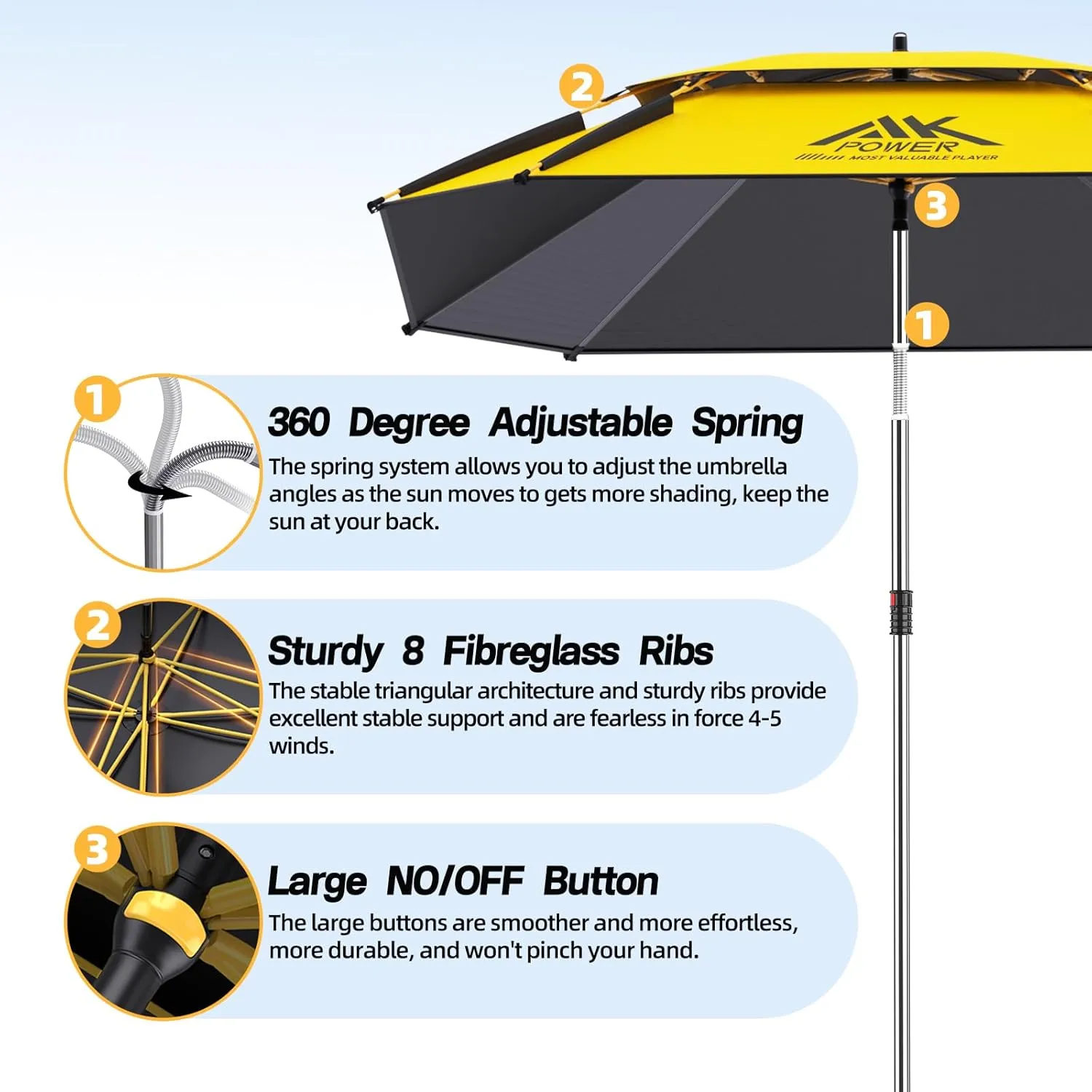 Patio Umbrella with Exclusive Black Coating, 7.2ft/7.8ft Heavy-Duty Double-Layer Nylon Canopy, Adjustable Tilt Sun Shade Outdoor Table Umbrella, UV Protection & Carry Bag for Beach, Fishing, Backyard