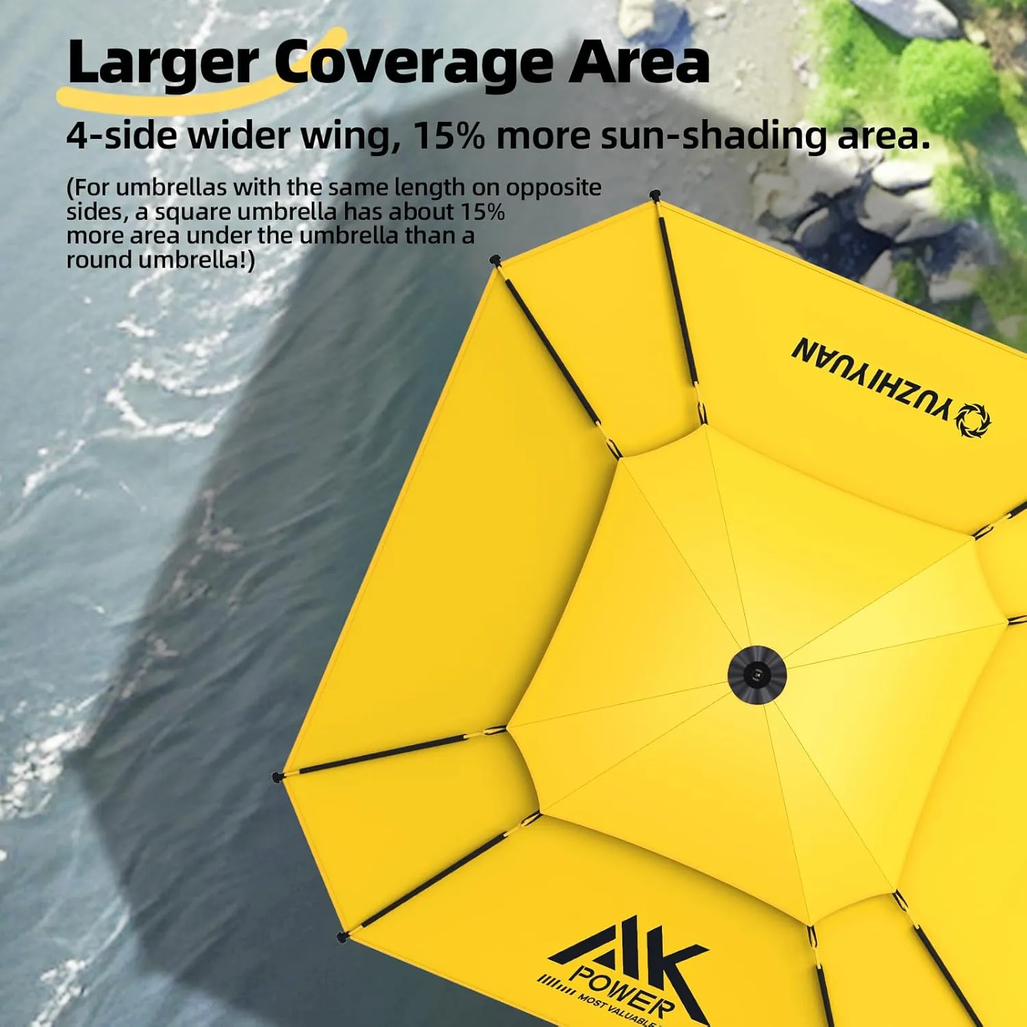 Patio Umbrella with Exclusive Black Coating, 7.2ft/7.8ft Heavy-Duty Double-Layer Nylon Canopy, Adjustable Tilt Sun Shade Outdoor Table Umbrella, UV Protection & Carry Bag for Beach, Fishing, Backyard