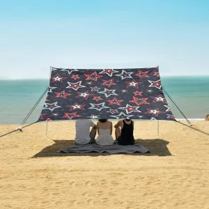 Patriotic Doodle Stars Beach Camping Tent Sun Shelter for Whole Family, Beach Shade Canopy with UPF50  UV Protection,Easy Set Up and Carry,Outdoor Shade for Trips, Fishing, Backyard Fun Picnics