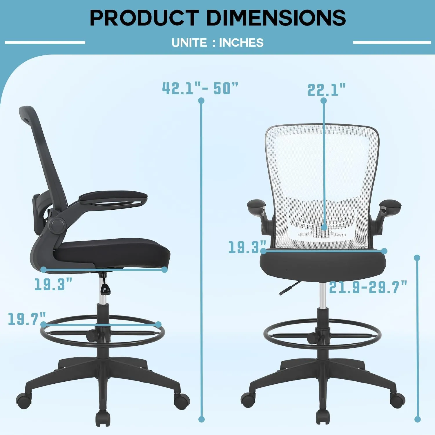 PayLessHere Ergonomic Drafting Chair Tall Office Chair High Adjustable Standing Desk Chair with Lumbar Support Mesh Back Footrest Flip-Up Arms for Office Computer Desk Standing Desk (White)