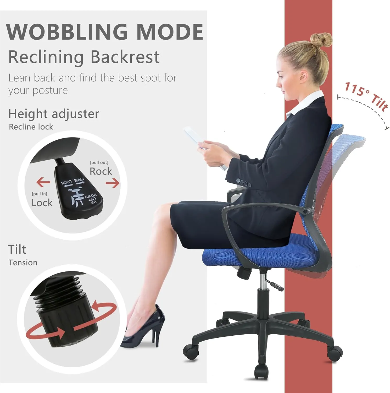 PayLessHere Office Computer Gaming Chair Ergonomic Mesh Desk Chair Adjustable Video Game Chairs with 360 Degrees Swivel Wheels Armrest Lumbar Support for Home Office (Blue)