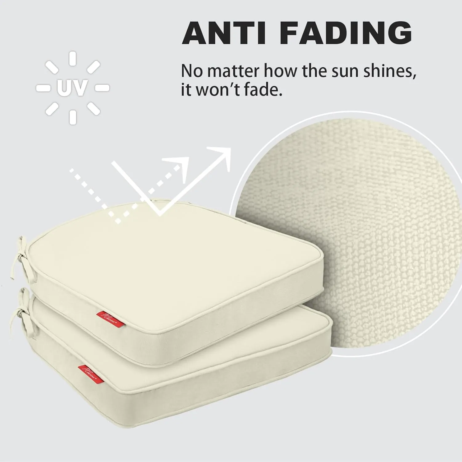 Pcinfuns Outdoor Chair Cushions Set of 2,Thick 17" x 16" x 3" Cushion for Patio Furniture,Round Corner Patio Chair pads with Ties, Memory Foam Outdoor Seat Cushions,Beige