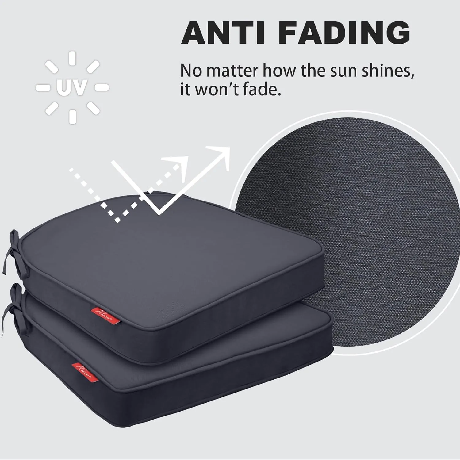 Pcinfuns Outdoor Chair Cushions Set of 2,Thick 17" x 16" x 3" Cushion for Patio Furniture,Round Corner Patio Chair Pads with Ties, Memory Foam Outdoor Seat Cushions,Black Grey