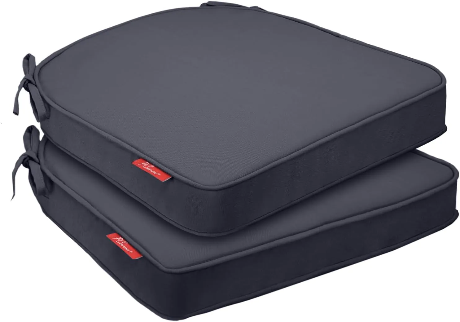 Pcinfuns Outdoor Chair Cushions Set of 2,Thick 17" x 16" x 3" Cushion for Patio Furniture,Round Corner Patio Chair Pads with Ties, Memory Foam Outdoor Seat Cushions,Black Grey