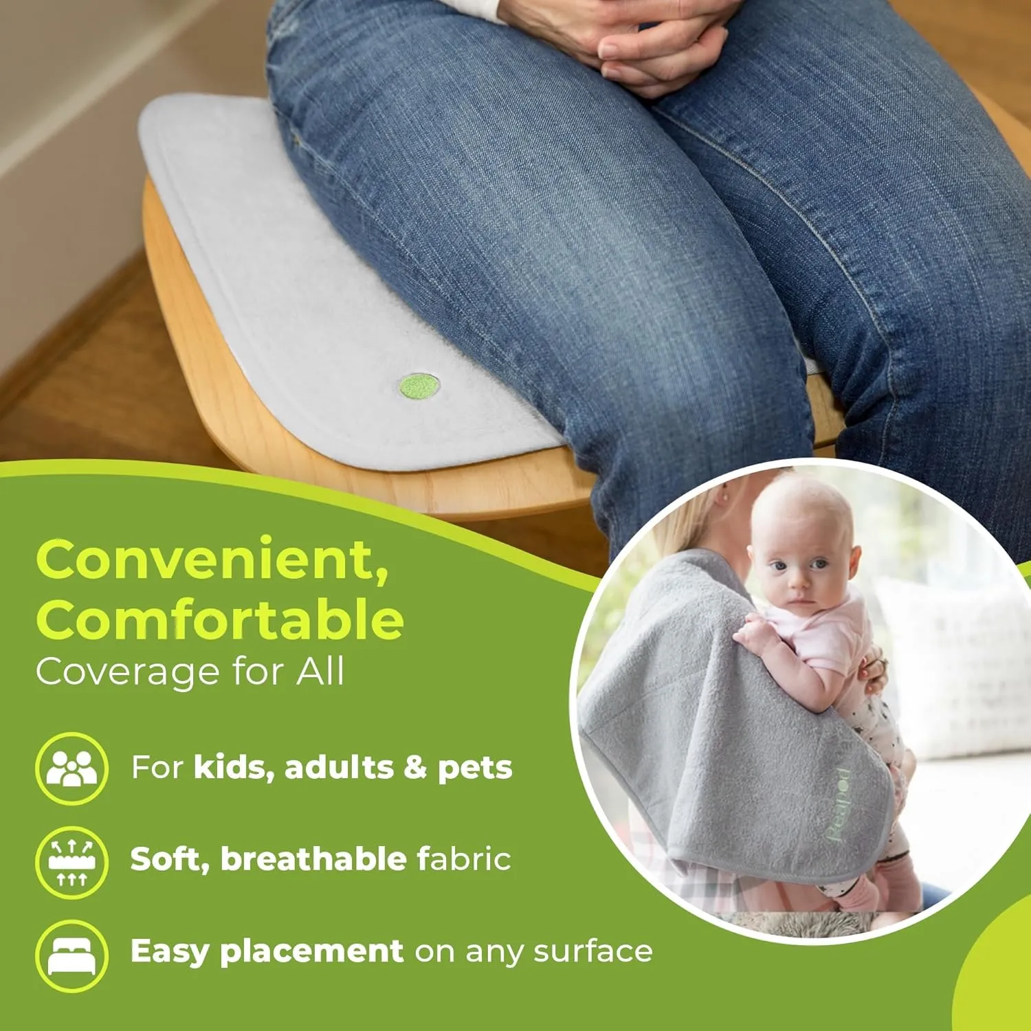 PeapodMats Chair Pads for Incontinence | Washable, Waterproof Chair & Bed Incontinence Pads | Suitable for Kids, Adults, Elderly & Pets, 1.5 x 1.5 Light Gray