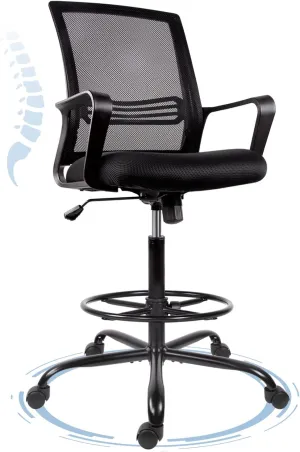 PEOM LIFE Drafting Chair Tall Office Chair - Comfortable Standing Desk Chair Foot Rest Height Adjustable with Armrests Mesh Mid-Back Desk Chair (Black, Modern)