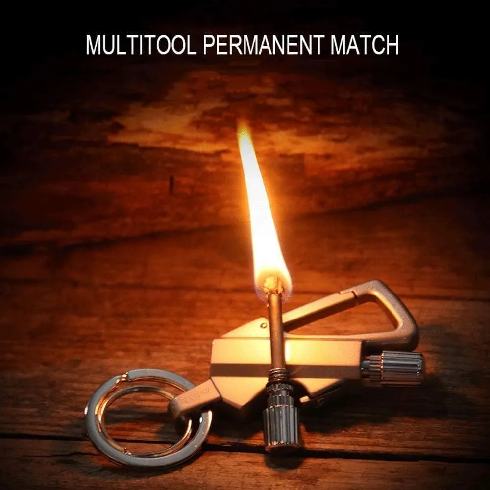 Permanent Match with Bottle Opener Metal Keychain Lighter, Reusable Waterproof Flint Matchstick Fire Starter for Camping Hunting, Great Gift Ideas Gold (GLOD*2PACK)
