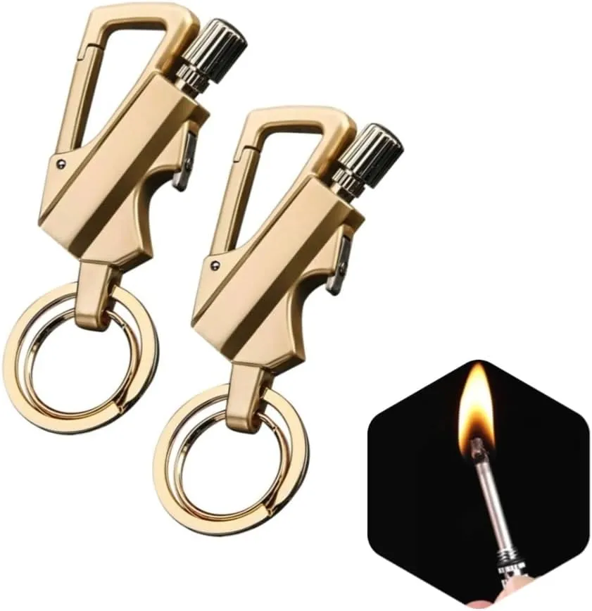 Permanent Match with Bottle Opener Metal Keychain Lighter, Reusable Waterproof Flint Matchstick Fire Starter for Camping Hunting, Great Gift Ideas Gold (GLOD*2PACK)