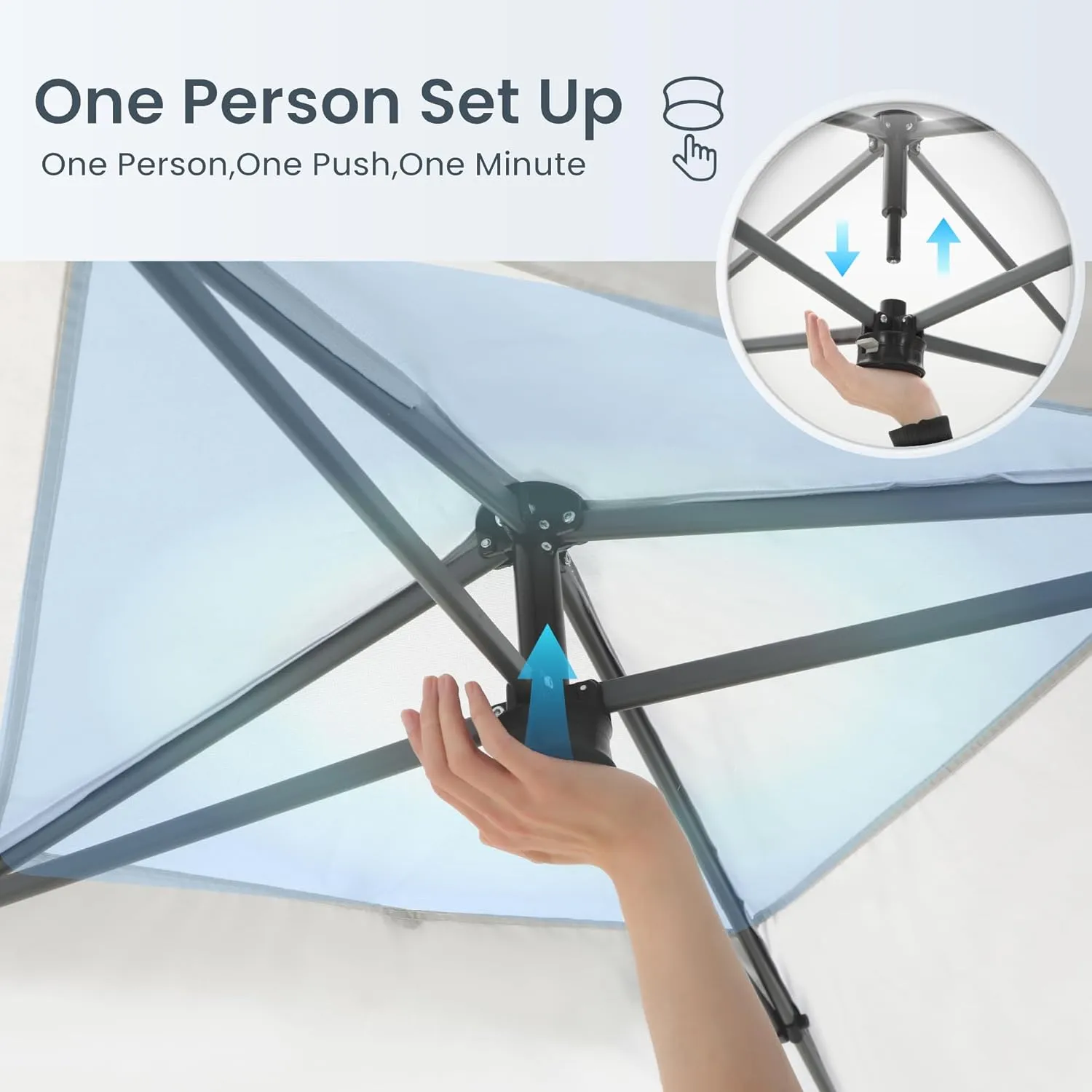 PHI VILLA 10’x10’ Pop Up Canopy Tent - One Push Setup, Instant Shade Tent with Vented Roof for Beach & Events - Includes Storage Bag, Sandbags, Stakes & Ropes (White)