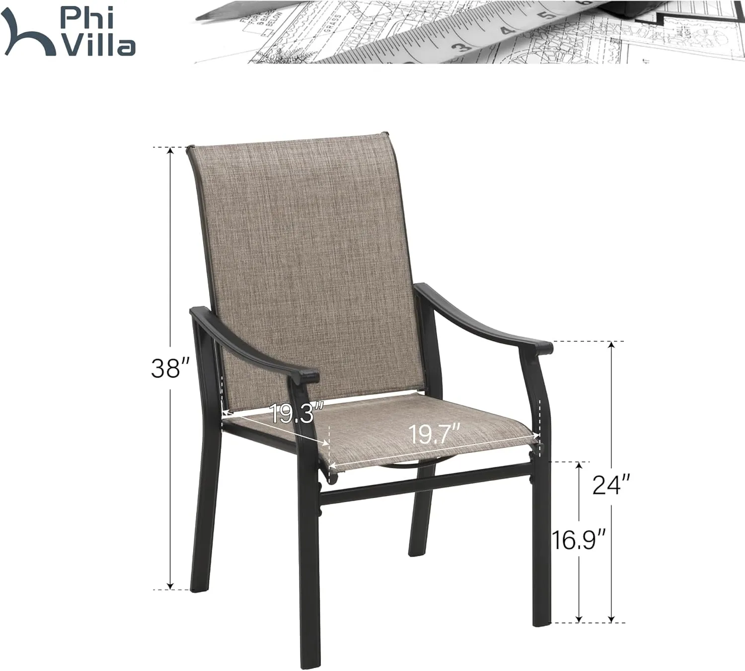 PHI VILLA Outdoor Dining Chairs Set of 8, Breathable Textilene Fabric and Metal Frame with Backrest and Armrest,Quick-Dry and Rustproof,Patio Chairs for Lawn,Garden