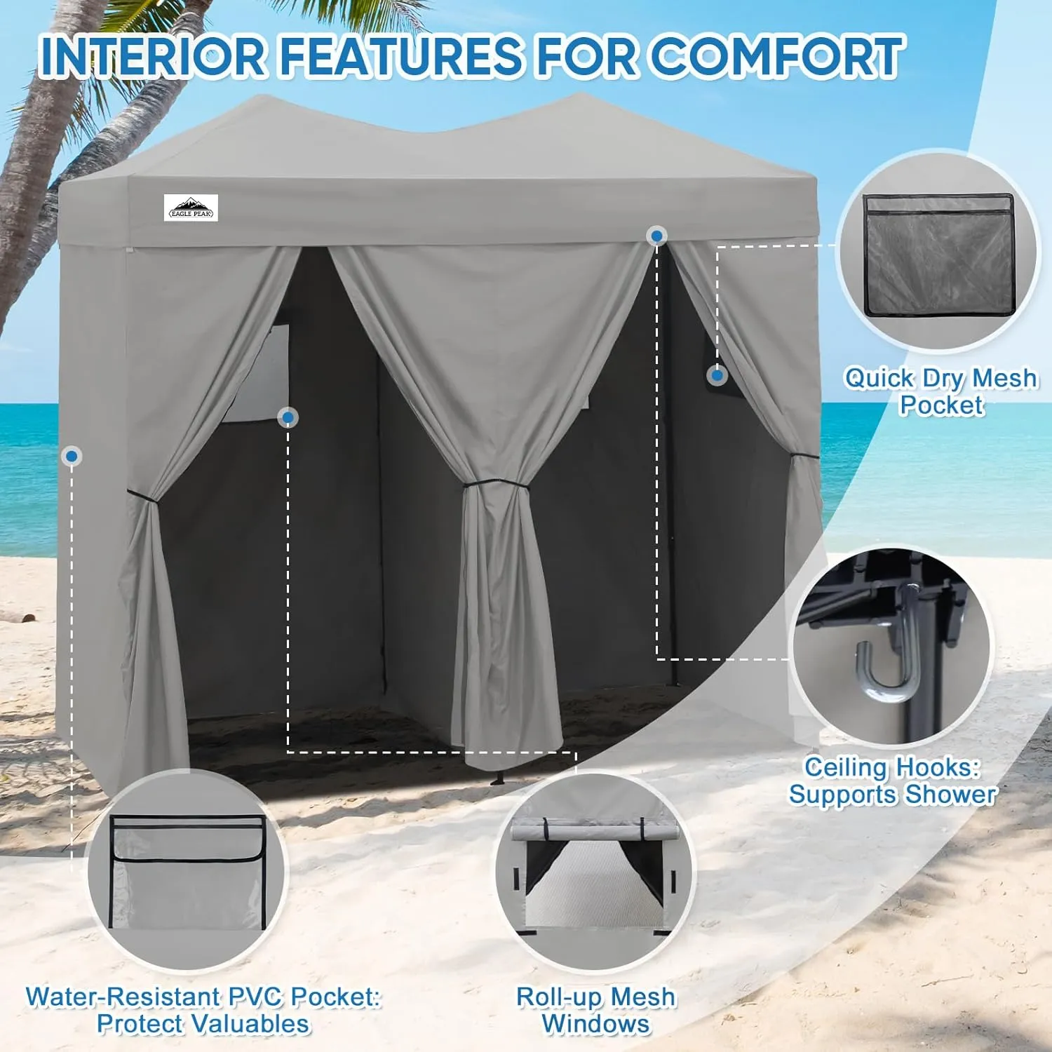 Photoshoots Changing EAGLE (Gray) Changing Dressing or 8x4, Supportive Portable Popular product Up Sun 2 for Portable PEAK Shelter, Up Pop Tent Outdoor Room Changing Beach Room Room for Pop Pool, Room,