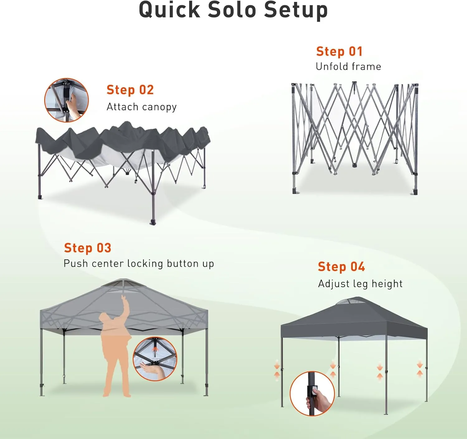 Pipishell 10x10 Pop Up Canopy Tent, Portable Outdoor Canopy, One-Person Setup, UV-Resistant & Waterproof Easy Up Canopy with Guylines, Stakes & Sandbags, Beach Canopy with 3 Height Levels, Dark Grey