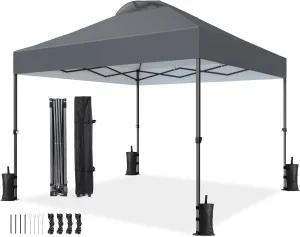 Pipishell 10x10 Pop Up Canopy Tent, Portable Outdoor Canopy, One-Person Setup, UV-Resistant & Waterproof Easy Up Canopy with Guylines, Stakes & Sandbags, Beach Canopy with 3 Height Levels, Dark Grey