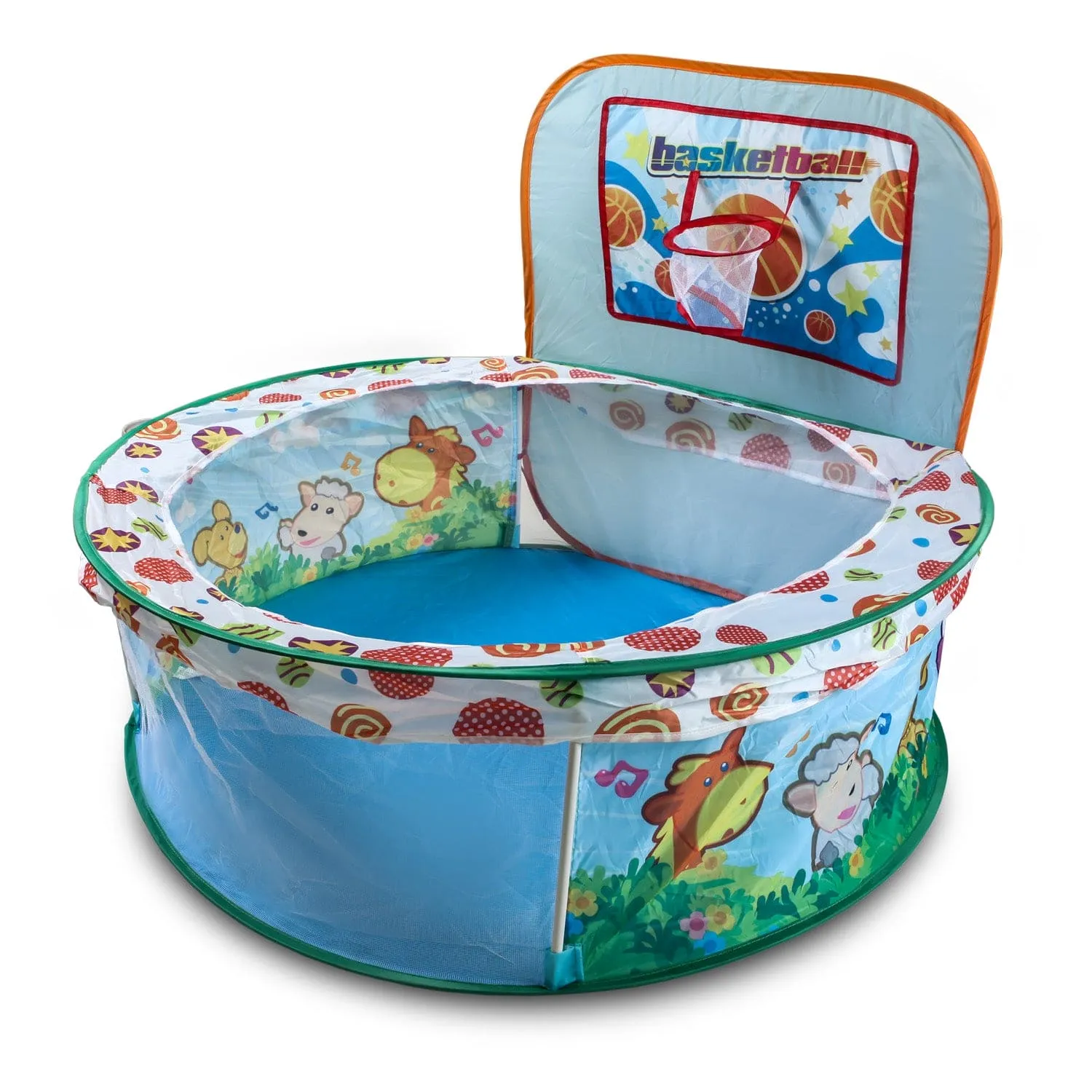 Playtime Foldable Ball Pit Basketball  Animal Theme - Blue