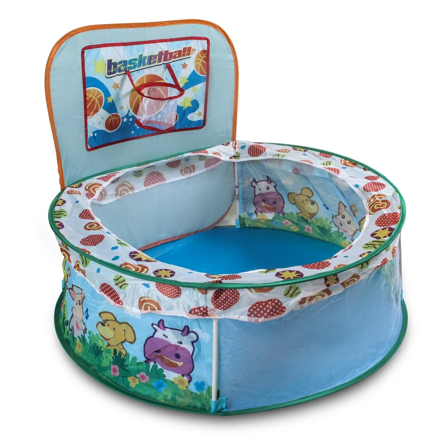 Playtime Foldable Ball Pit Basketball  Animal Theme - Blue