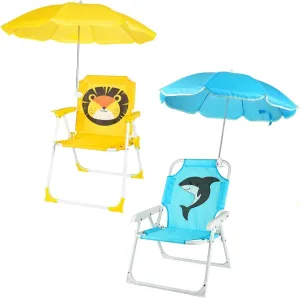 PLULON 2 Pcs Kids Beach Chair with Umbrella Folding Lawn and Camping Chair with Summer Shade for Beach Pool Travel Outdoor（for 1-5 Years Old）